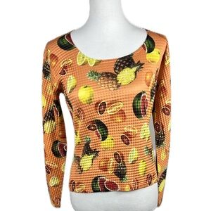Cache Textured Colorful Fruit Print Scoop-neck Top Sz S Foodie Y2K 90s Phoebe